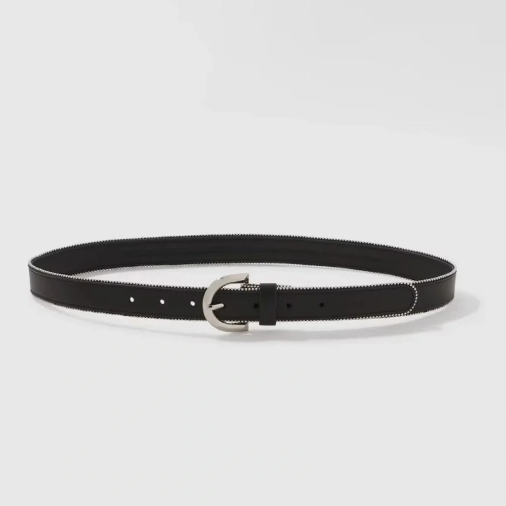 WHBM BLACK BALL CHAIN TRIMMED BELT